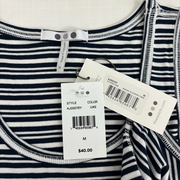 Three Dots 1x1 Stripe Tank Top Size M - Picture 5 of 8